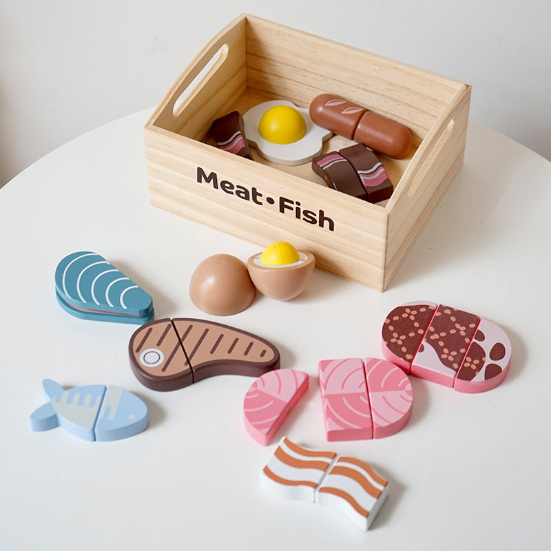 Wooden Food and Knife Play Set